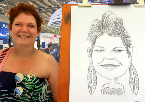 Modell mit Live-Karikatur von Schnellzeichner Di Vino