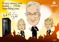 Karikaturist Di Vino am Messestand von Vertiv auf der DCW 2019 in Frankfurt